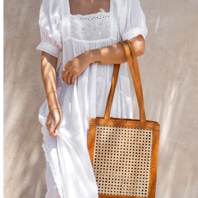 Ace and Jet Heather Everyday Tote Rattan and Leather Tan