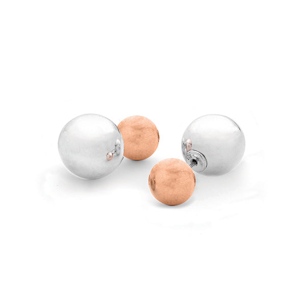 sterling silver and rose gold plated double ball earrings