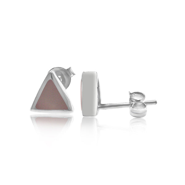 sterling silver pink mother of pearl triangle studs