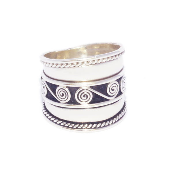 sterling silver plait edge and swirl ring