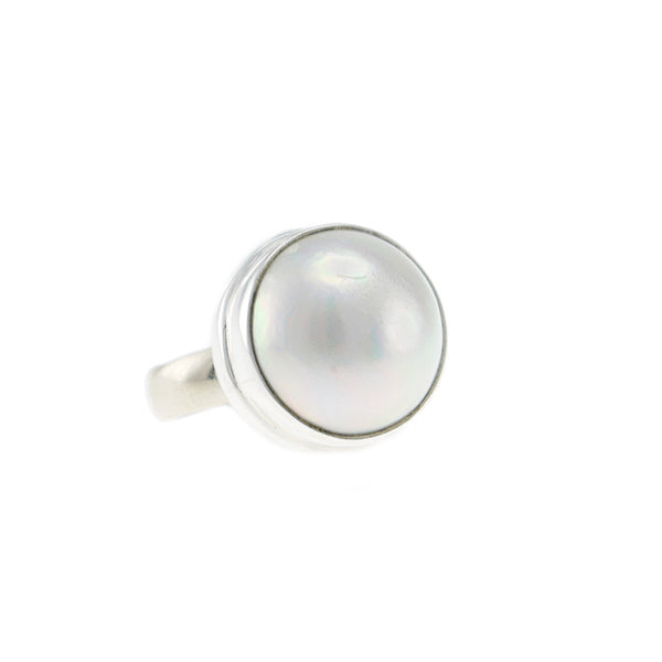 sterling silver mabe white pearl ring